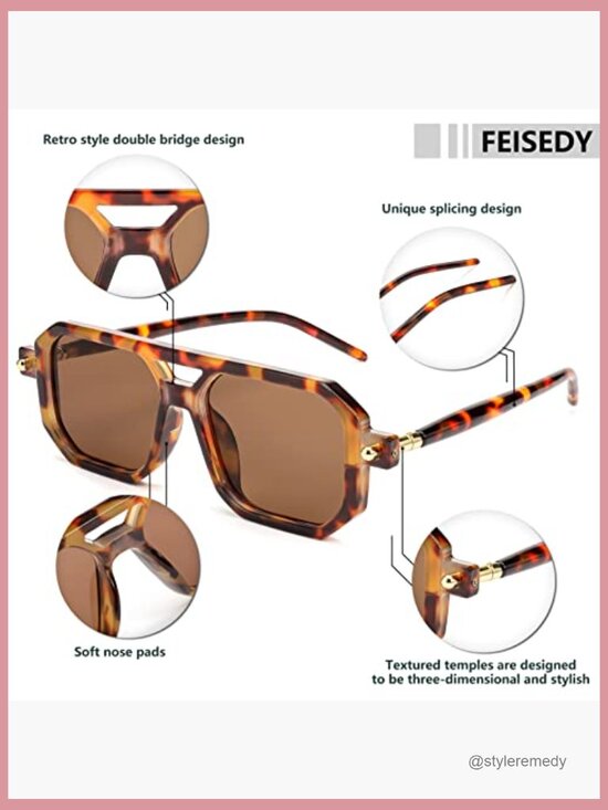 Vintage Square 70s Flat Aviator Sunglasses Retro Stylish Frame UV400 main image 4